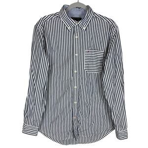 Tommy Hilfiger Shirt Men's Medium Blue White Cotton Vertical Lines Button-Down